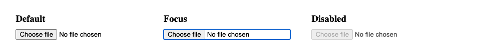 Dateiauswahl-Widget im Standard-, Fokus- und deaktivierten Zustand in Chrome 115 auf macOS