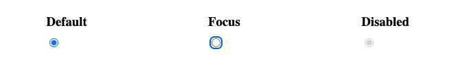 Standard-, fokussierte und deaktivierte Radio-Buttons in Chrome 115 auf macOS