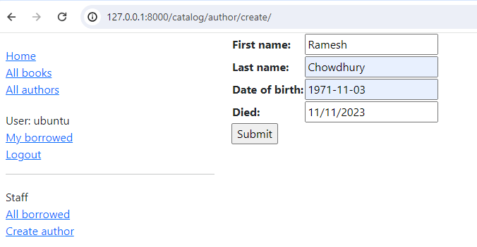 Beispiel für ein Formular: Autor erstellen