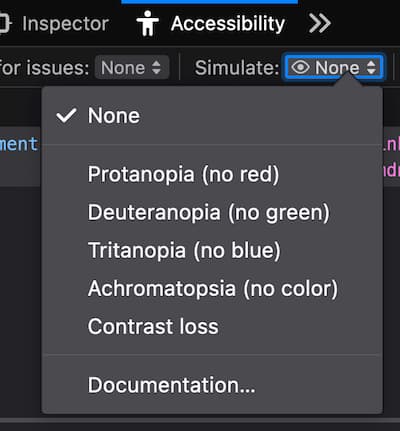 Ausschnitt der Firefox-Entwickler-Tools, der das Simulations-Pop-up zeigt
