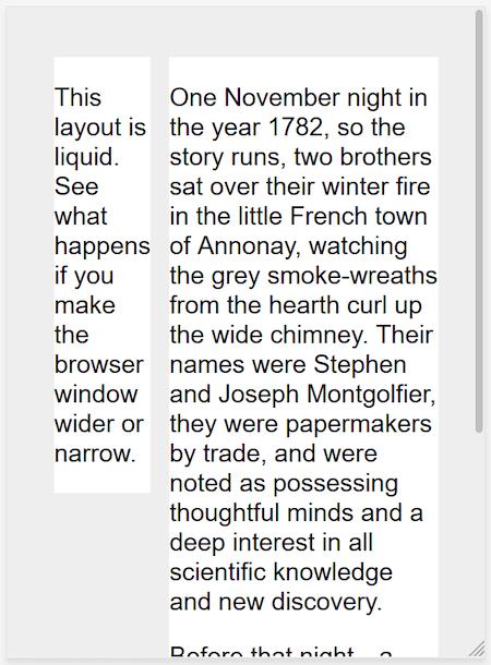 두 개의 열이 있는 레이아웃이 모바일 크기 뷰포트에서 찌부러집니다.