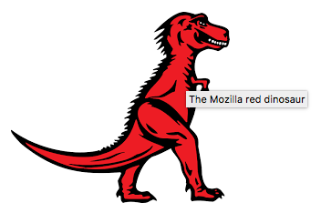 紅色暴龍的截圖,當滑鼠懸停時顯示「The mozilla red dinosaur」文字作為工具提示。